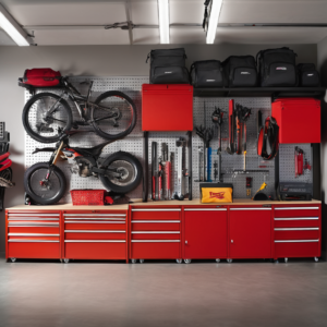 Icon for garage storage, garage organization, overhead storage, wall storage, garage cabinets, workbenches, storage bins, labels, smart garage tech, sports gear storage, bike storage, and seasonal storage solutions topic